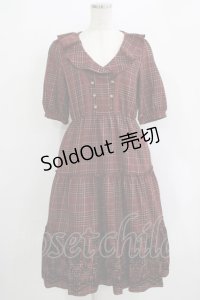 axes femme / ラッフル襟チェックワンピース M レッド H-25-11-02-1019-AX-OP-NS-ZH