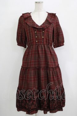 画像1: axes femme / ラッフル襟チェックワンピース M レッド H-25-11-02-1019-AX-OP-NS-ZH