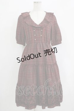 画像1: axes femme / ラッフル襟チェックワンピース M レッド H-25-11-02-1019-AX-OP-NS-ZH