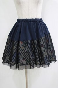 gouk / レイヤード和柄ストライプミニスカート  紺 H-25-11-03-027-GO-SK-KB-ZH