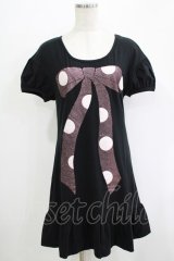 Emily Temple cute / ドットリボンプリントカットソーワンピース  黒 H-25-11-03-030-ET-OP-KB-ZT383