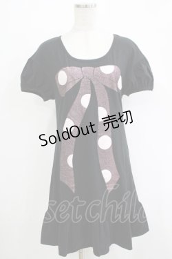 画像1: 【SALE】Emily Temple cute / ドットリボンプリントカットソーワンピース  黒 H-25-11-03-030-ET-OP-KB-ZT383