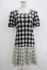 Emily Temple cute / 裾チュールギンガムワンピース  ブラック H-25-11-03-031-ET-OP-KB-ZT380
