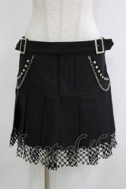 画像1: DARK IN LOVE / Rock girl studded pleated net mini skirt M ブラック H-25-11-03-038-PU-SK-KB-ZH