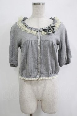 画像1: Emily Temple cute / チュールフリルショートカーディガン  グレー H-25-11-03-052-ET-TO-KB-ZH