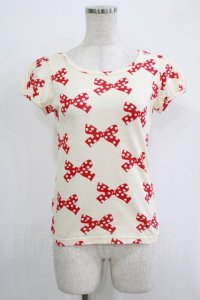 Emily Temple cute / 水玉リボンパフカットソー  オフ×レッド H-25-11-03-054-ET-TO-KB-ZH