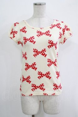 画像1: Emily Temple cute / 水玉リボンパフカットソー  オフ×レッド H-25-11-03-054-ET-TO-KB-ZH