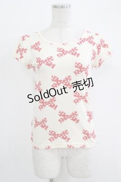 画像1: Emily Temple cute / 水玉リボンパフカットソー  オフ×レッド H-25-11-03-054-ET-TO-KB-ZH