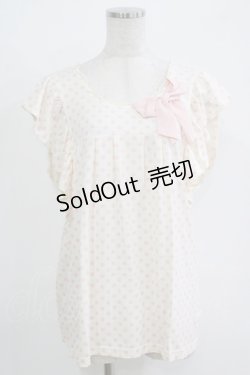 画像1: Emily Temple cute / フリルノースリーブカットソー  オフ×ピンクドット H-25-11-03-056-ET-TO-KB-ZH