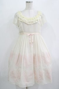 Emily Temple cute / ラメプリントジョーゼットワンピース  オフ×ピンク H-25-11-03-006-ET-OP-KB-ZH