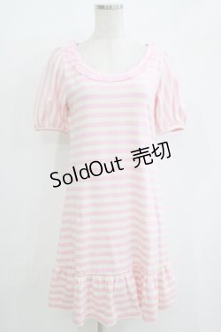 画像1: Emily Temple cute / ボーダーフリルカットソーワンピース  ピンク H-25-11-03-064-ET-OP-KB-ZH