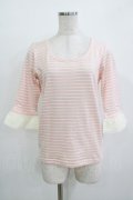 Emily Temple cute / 袖フリルボーダーカットソー  ピンク H-25-11-03-066-ET-TO-KB-ZH