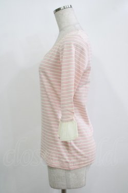 画像2: Emily Temple cute / 袖フリルボーダーカットソー  ピンク H-25-11-03-066-ET-TO-KB-ZH