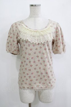 画像1: Emily Temple cute / チュールフリルカットソー  フラワープリント/ベージュ H-25-11-03-067-ET-TO-KB-ZH