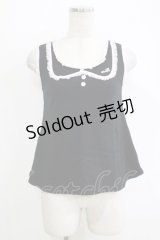 MILK / ラウンドカラー風フリルタンク  ブラック×ピンク H-25-11-03-078-ML-TO-KB-ZH