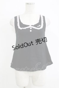 MILK / ラウンドカラー風フリルタンク  ブラック×ピンク H-25-11-03-078-ML-TO-KB-ZH