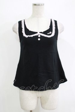 画像1: MILK / ラウンドカラー風フリルタンク  ブラック×ピンク H-25-11-03-078-ML-TO-KB-ZH