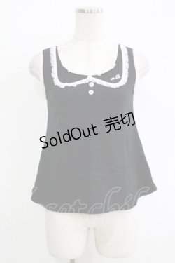 画像1: MILK / ラウンドカラー風フリルタンク  ブラック×ピンク H-25-11-03-078-ML-TO-KB-ZH
