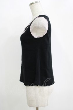 画像2: MILK / ラウンドカラー風フリルタンク  ブラック×ピンク H-25-11-03-078-ML-TO-KB-ZH