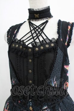 画像4: Ozz oneste / チョーカー風ホルター和柄ジャンパースカート  黒 H-25-11-03-007-OO-OP-KB-ZH