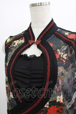 画像5: Ozz oneste / 和柄切替チャイナノースリーブワンピ  黒 H-25-11-03-008-OO-OP-KB-ZH