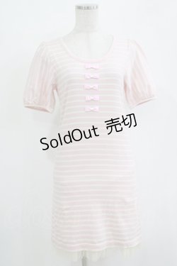 画像1: Emily Temple cute / リボンボーダーワンピース  ピンク H-25-11-03-019-ET-OP-KB-ZH