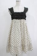 Emily Temple cute / リボンフロッキー水玉フリルノースリーブワンピース  アイボリー×ブラック H-25-11-03-023-ET-OP-KB-ZH