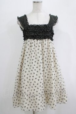 画像1: Emily Temple cute / リボンフロッキー水玉フリルノースリーブワンピース  アイボリー×ブラック H-25-11-03-023-ET-OP-KB-ZH