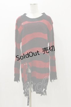 画像1: PUNK RAVE / THE AVENGER RED STRIPED SWEATER Free ブラック×レッド H-25-11-04-065-PU-TO-KB-ZH