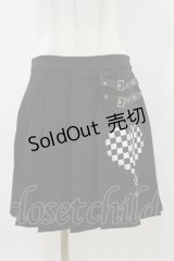 DARK IN LOVE / Punk black white check heart pleated skirt L ブラック H-25-11-04-070-PU-SK-KB-ZH