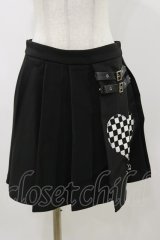 DARK IN LOVE / Punk black white check heart pleated skirt M ブラック H-25-11-04-072-PU-SK-KB-ZH
