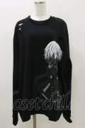 QOOZA / 東京喰種×QOOZA金木研 ダメージスウェット  ブラック H-25-11-04-038-PU-TO-KB-ZH