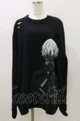 QOOZA / 東京喰種×QOOZA金木研 ダメージスウェット  ブラック H-25-11-04-038-PU-TO-KB-ZH
