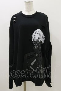 QOOZA / 東京喰種×QOOZA金木研 ダメージスウェット  ブラック H-25-11-04-038-PU-TO-KB-ZH