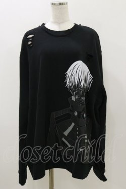 画像1: QOOZA / 東京喰種×QOOZA金木研 ダメージスウェット  ブラック H-25-11-04-038-PU-TO-KB-ZH