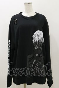 QOOZA / 東京喰種×QOOZA金木研 ダメージスウェット  ブラック H-25-11-04-040-PU-TO-KB-ZH