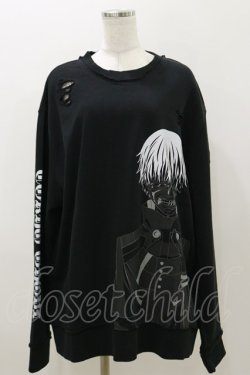 画像1: QOOZA / 東京喰種×QOOZA金木研 ダメージスウェット  ブラック H-25-11-04-040-PU-TO-KB-ZH