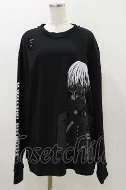 画像1: QOOZA / 東京喰種×QOOZA金木研 ダメージスウェット  ブラック H-25-11-04-041-PU-TO-KB-ZH