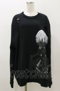 QOOZA / 東京喰種×QOOZA金木研 ダメージスウェット  ブラック H-25-11-04-042-PU-TO-KB-ZH