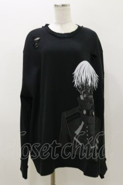 画像1: QOOZA / 東京喰種×QOOZA金木研 ダメージスウェット  ブラック H-25-11-04-042-PU-TO-KB-ZH