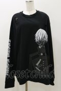 QOOZA / 東京喰種×QOOZA金木研 ダメージスウェット  ブラック H-25-11-04-043-PU-TO-KB-ZH