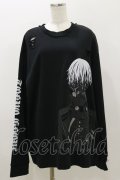 QOOZA / 東京喰種×QOOZA金木研 ダメージスウェット  ブラック H-25-11-04-046-PU-TO-KB-ZH