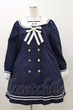 画像1: Amavel / 胸あて刺繍入りセーラーAラインコート Free ネイビー H-25-11-05-075-CA-OP-NS-ZH