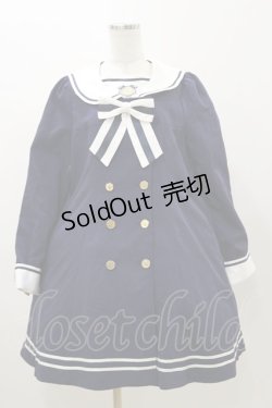 画像1: Amavel / 胸あて刺繍入りセーラーAラインコート Free ネイビー H-25-11-05-075-CA-OP-NS-ZH