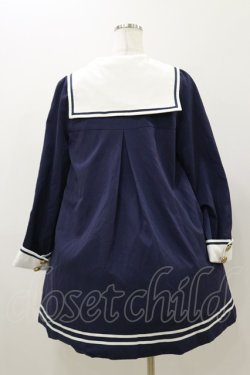 画像2: Amavel / 胸あて刺繍入りセーラーAラインコート Free ネイビー H-25-11-05-075-CA-OP-NS-ZH