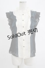axes femme / 配色フリルノースリブラウス M オフ/ブラック/グリーン H-25-11-06-051-AX-BL-NS-ZH
