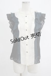 axes femme / 配色フリルノースリブラウス M オフ/ブラック/グリーン H-25-11-06-051-AX-BL-NS-ZH