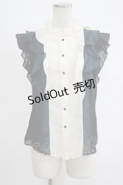 画像1: axes femme / 配色フリルノースリブラウス M オフ/ブラック/グリーン H-25-11-06-051-AX-BL-NS-ZH