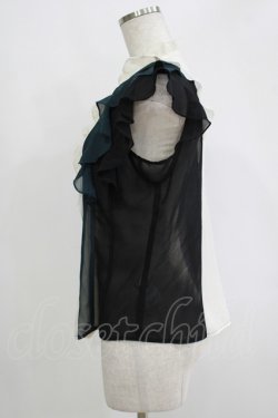 画像2: axes femme / 配色フリルノースリブラウス M オフ/ブラック/グリーン H-25-11-06-051-AX-BL-NS-ZH