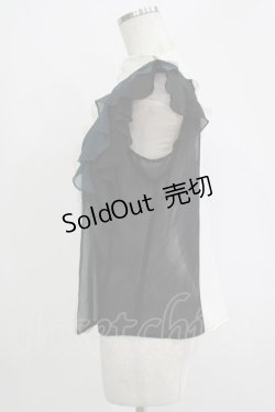 画像2: axes femme / 配色フリルノースリブラウス M オフ/ブラック/グリーン H-25-11-06-051-AX-BL-NS-ZH